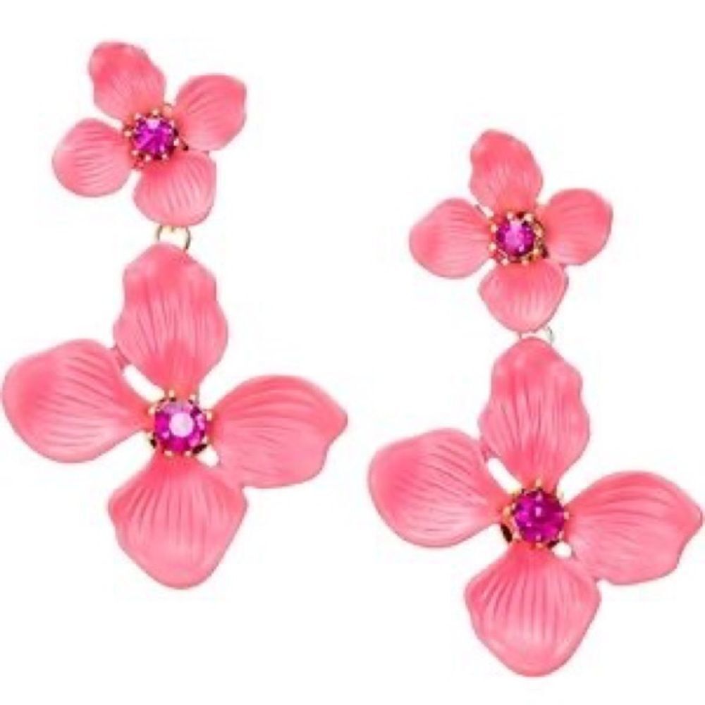 RACHEL Rachel Roy Gold-Tone Pink Crystal Double Flower Statement Earrings New